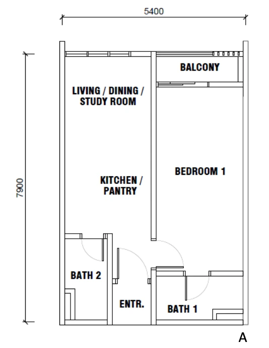 Gen Sphere Type A Floor Plan - 459 sqft dual key layout