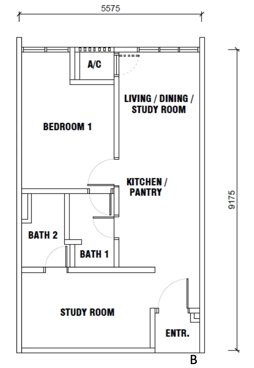Gen Sphere Type B Floor Plan - 551 sqft 2 Bedroom layout