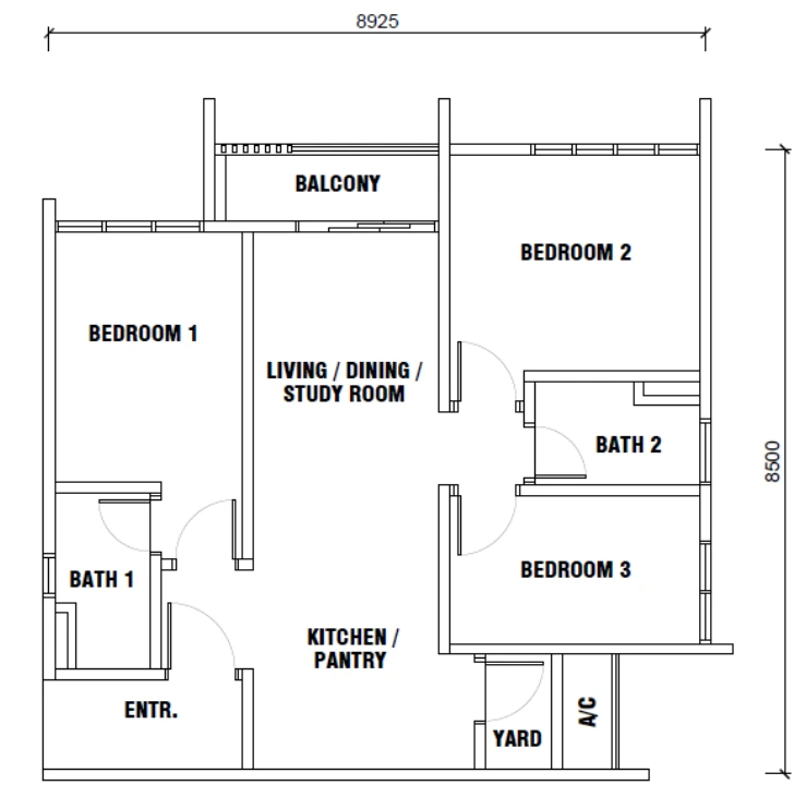 Gen Sphere Type D Floor Plan - 755 sqft dual key layout